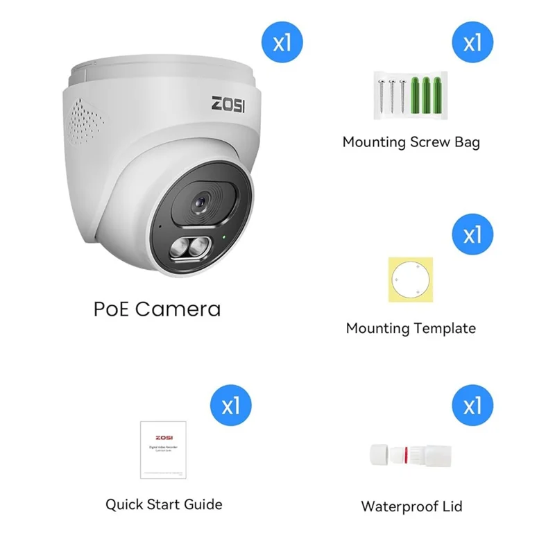 ZOSI C220 1 stk 4K UHD 8 MP PoE tilslutnings-IP-kamera AI person / køretøjsdetektering to-vejs audio natte-observationssikkerhedskamera - Hvid