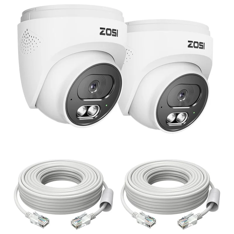 ZOSI C220 2Pcs 4K UHD 8MP PoE Add-On IP Camera AI Person  /  Vehicle Detection Two-Way Audio Night Vision Security Cam - White