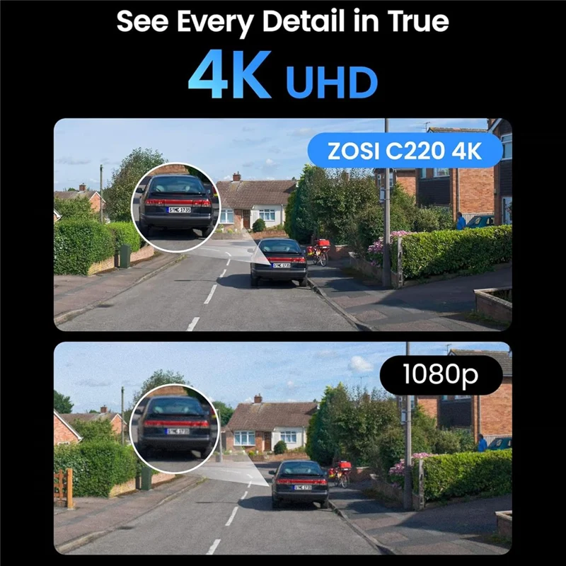 ZOSI C220 2Pcs 4K UHD 8MP PoE Add-On IP Camera AI Person  /  Vehicle Detection Two-Way Audio Night Vision Security Cam - White