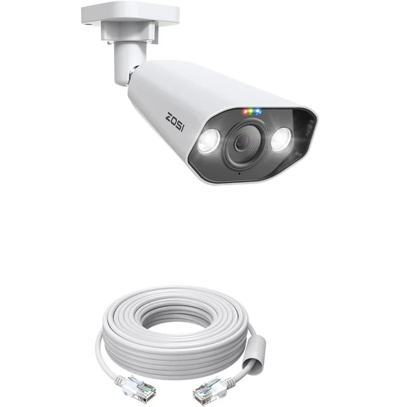 ZOSI 1 Stück 4K PoE Nachrüst-Kamera 8 MP AI Mensch- und Fahrzeugerkennung wasserdicht Überwachungskamera mit Farb-Nachtsicht – Weiß