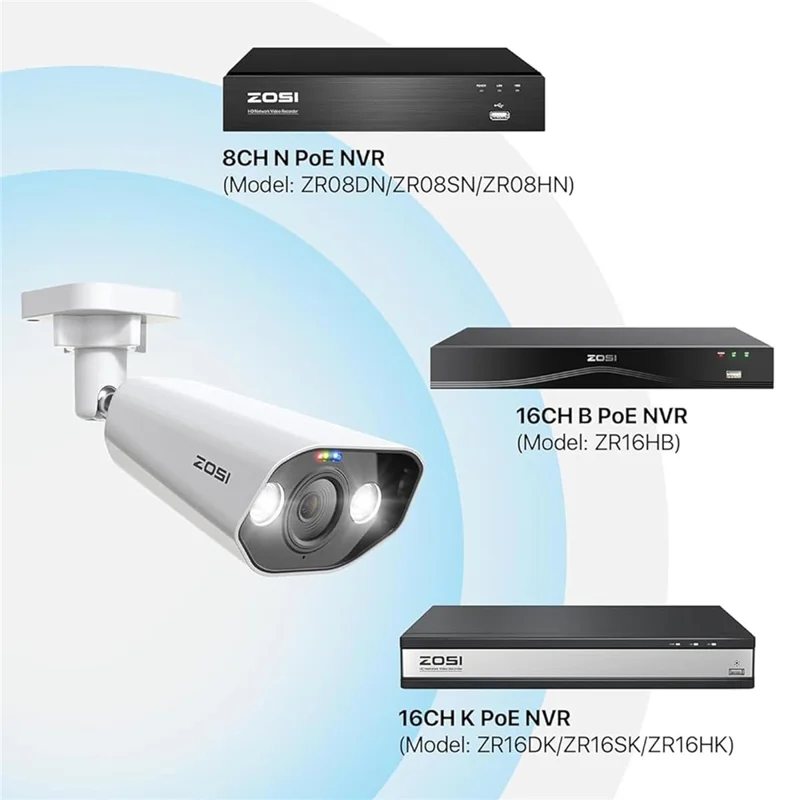 ZOSI 1 Stück 4K PoE Nachrüst-Kamera 8 MP AI Mensch- und Fahrzeugerkennung wasserdicht Überwachungskamera mit Farb-Nachtsicht – Weiß