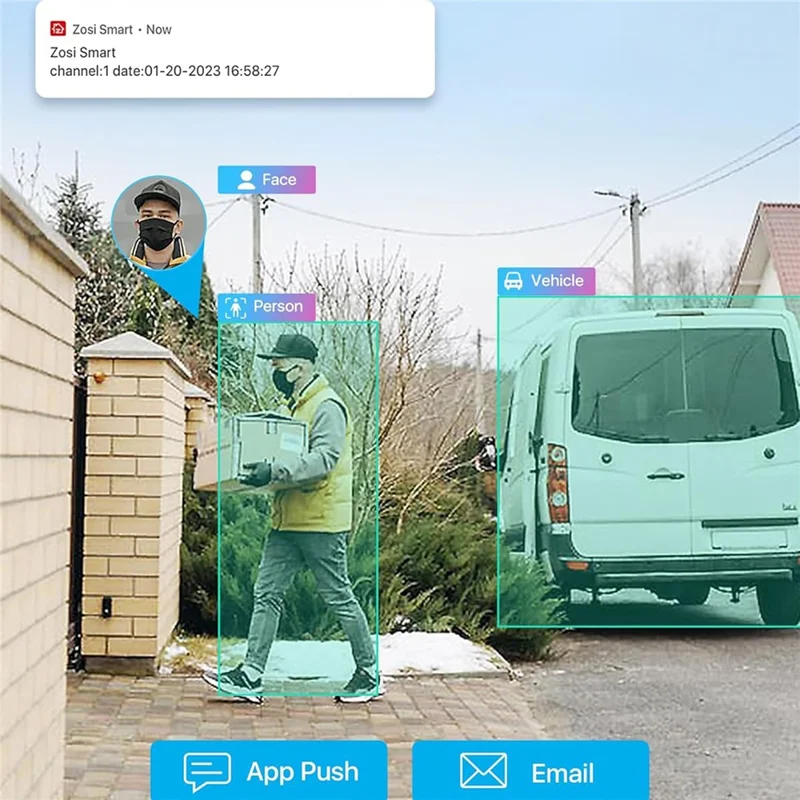 ZOSI 1 Stück 4K PoE Nachrüst-Kamera 8 MP AI Mensch- und Fahrzeugerkennung wasserdicht Überwachungskamera mit Farb-Nachtsicht – Weiß