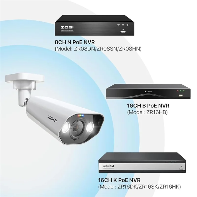 ZOSI 2Pcs 4K PoE Add-on Camera 8MP AI Human Vehicle Detection Waterproof Color Night Vision Security Bullet Cam - White