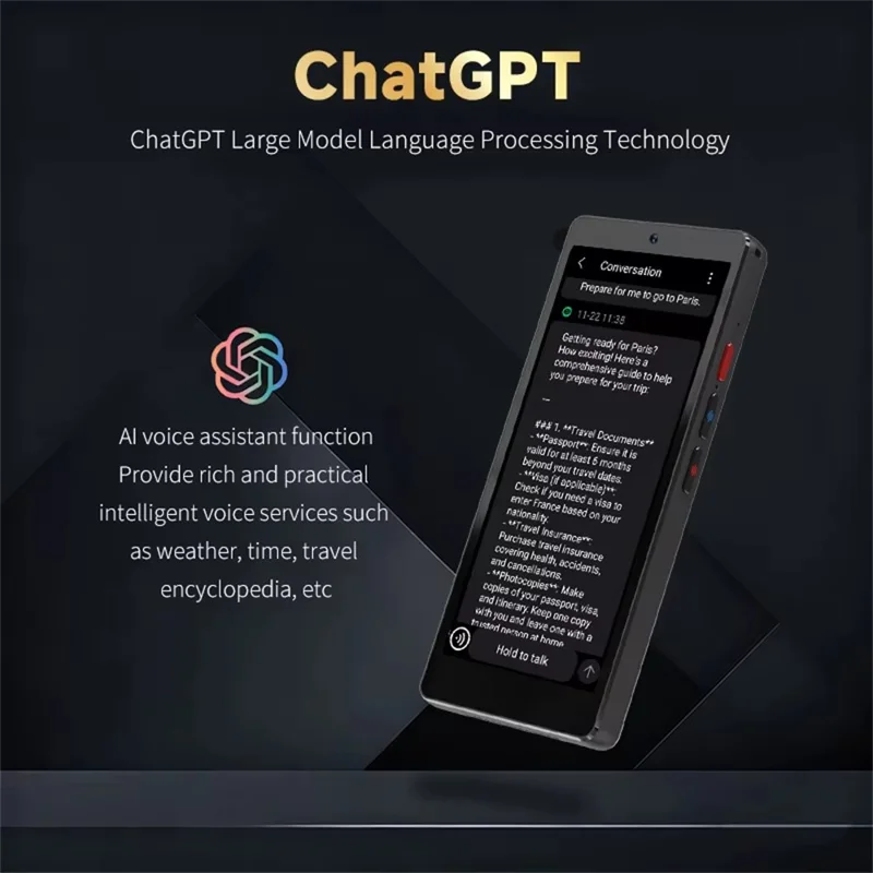S20 Pro AI Language Translator 5 Inch HD Screen 148 Languages Real Time Voice Translation Device for Travel Business Learning - Black