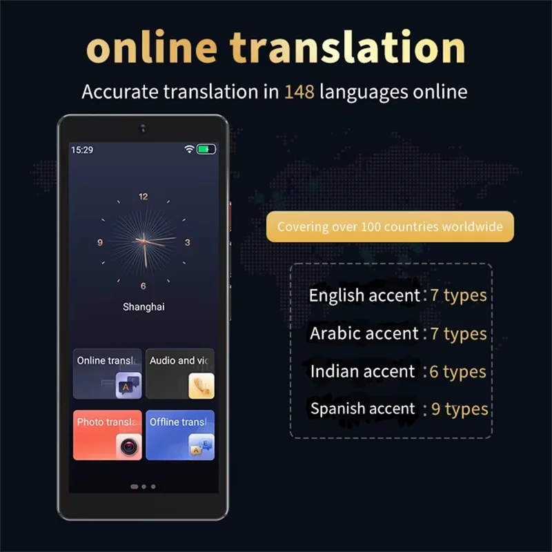 S20 Pro AI Language Translator 5 Inch HD Screen 148 Languages Real Time Voice Translation Device for Travel Business Learning - Black