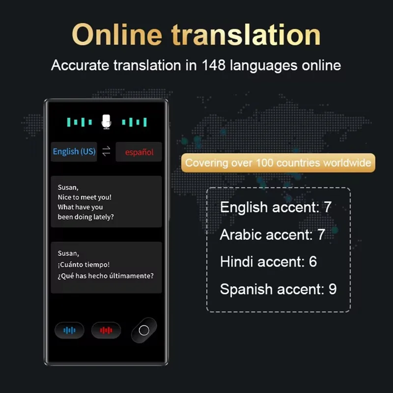S35 Portable AI Language Translator for Travel Business 148 Languages Touch Screen Voice Translation Device - Black