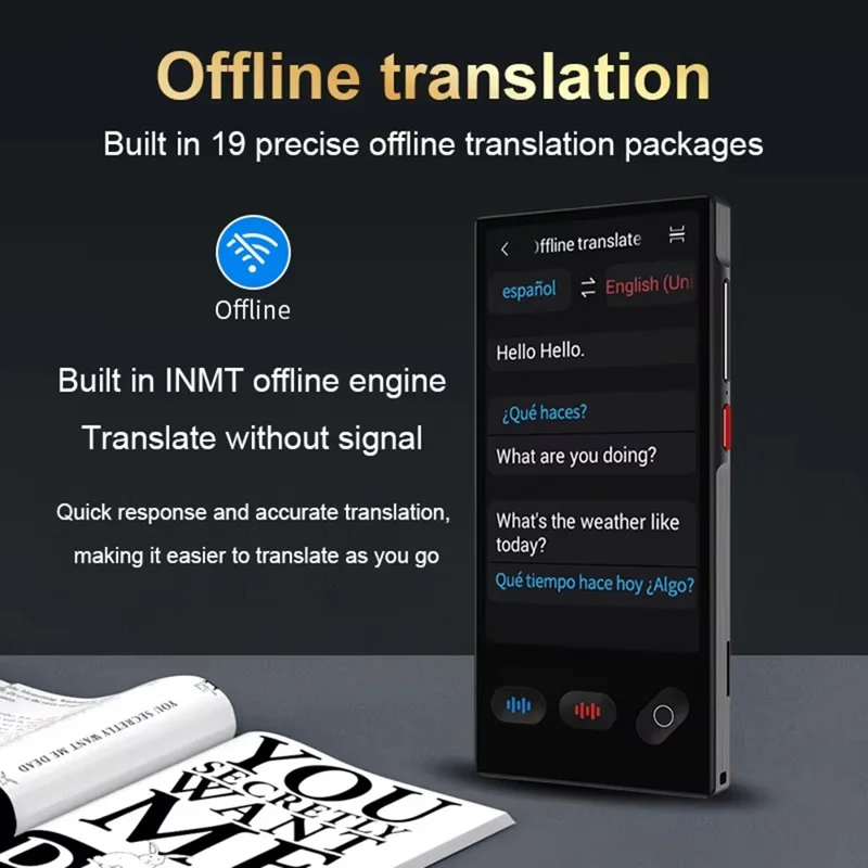 S35 Portable AI Language Translator for Travel Business 148 Languages Touch Screen Voice Translation Device - Black