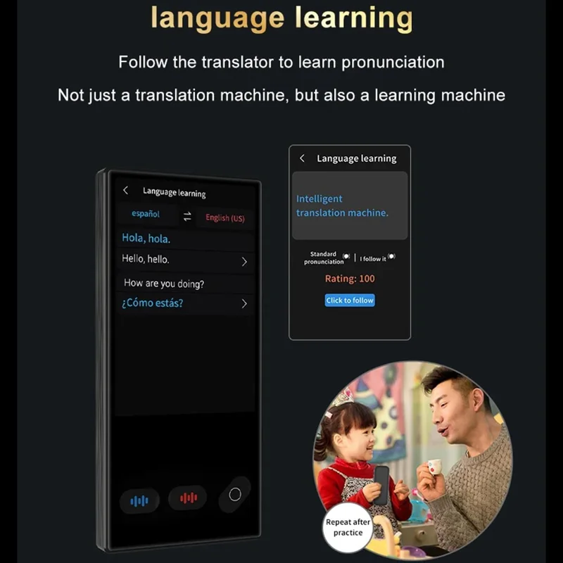 S35 Portable AI Language Translator for Travel Business 148 Languages Touch Screen Voice Translation Device - Black