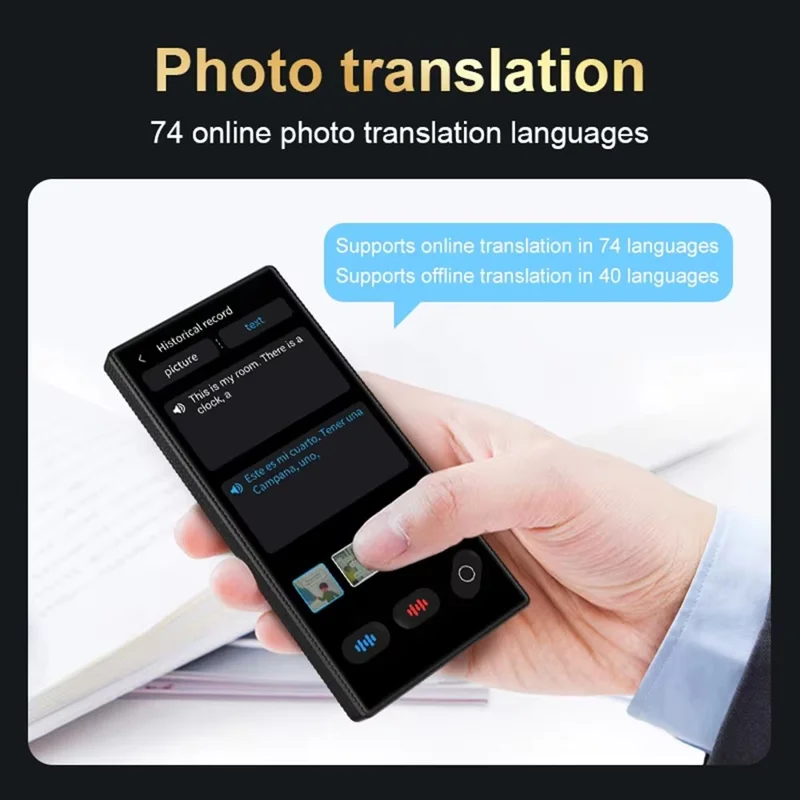 S35 Portable AI Language Translator for Travel Business 148 Languages Touch Screen Voice Translation Device - Black