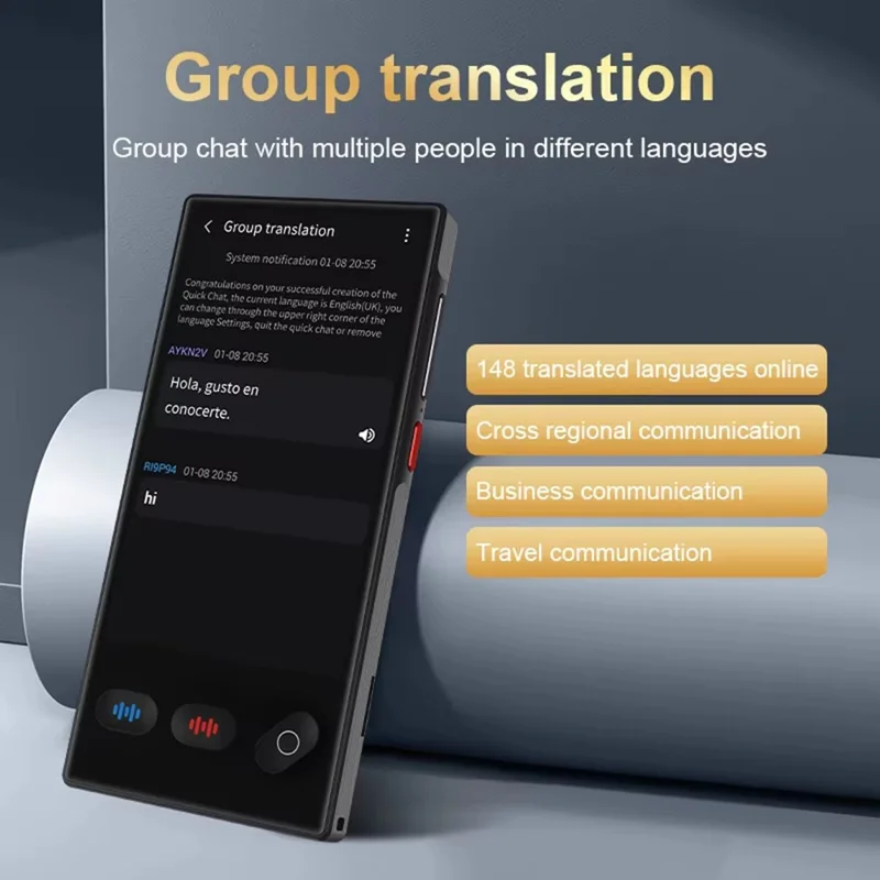 S35 Portable AI Language Translator for Travel Business 148 Languages Touch Screen Voice Translation Device - Black