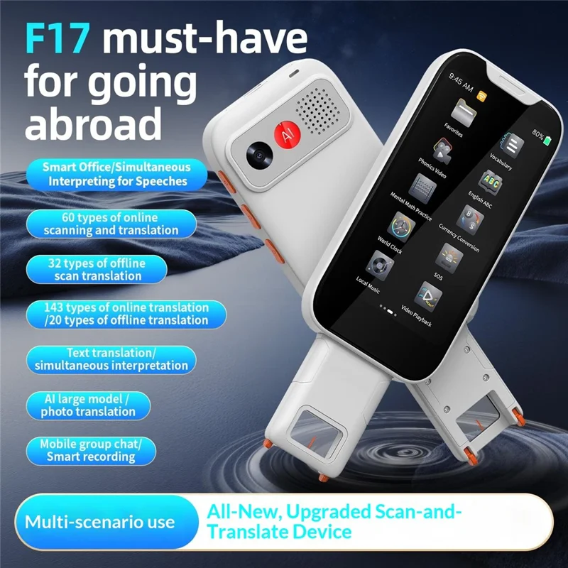 F17 AI Scan Translator Pen 143 Languages Online for Travel Business Voice Translation Device - White