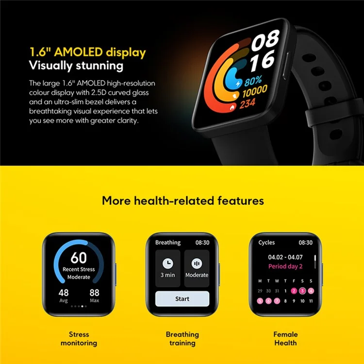 POCO Watch Global EU Version 1.6" AMOLED Smart Watch 5ATM Waterproof Multi Sports Mode Fitness Watch - Black