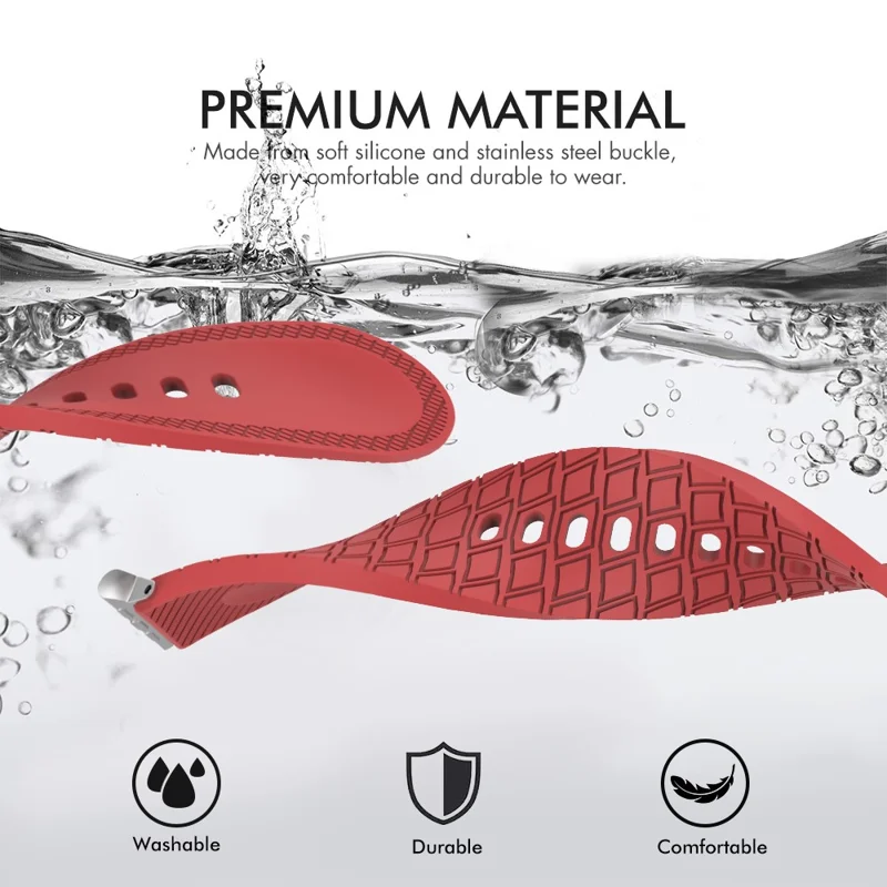 AHASTYLE WA03 For Apple Watch Ultra 3 2 1 49mm / Series 11 10 46mm / 9 8 7 45mm / SE3 SE2 SE 6 5 4 44mm / 3 2 1 42mm Silicone Watch Strap - Red