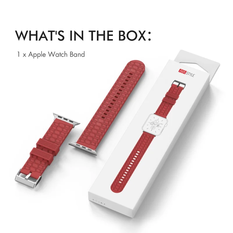 AHASTYLE WA03 For Apple Watch Ultra 3 2 1 49mm / Series 11 10 46mm / 9 8 7 45mm / SE3 SE2 SE 6 5 4 44mm / 3 2 1 42mm Silicone Watch Strap - Red