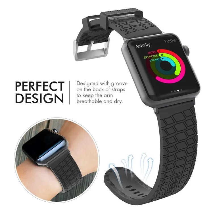 AHASTYLE WA03 Watch Strap for Apple Watch Series 10 42mm / 9 8 7 41mm / SE (2023) SE (2022) SE 6 5 4 40mm / 3 2 1 38mm Textured Silicone Band - Black