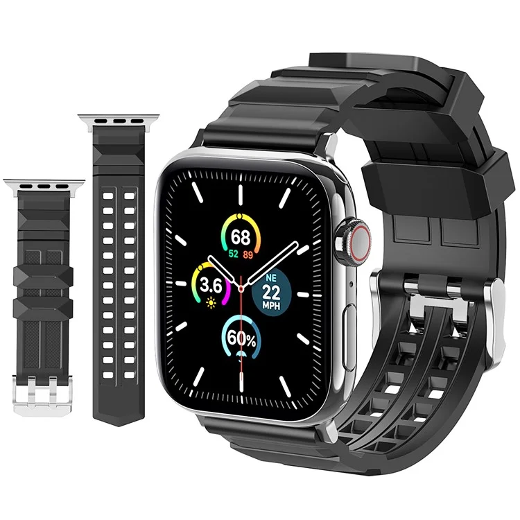 AHASTYLE WA12 Watch Strap for Apple Watch Series 10 46mm / Ultra 2 Ultra 49mm /  Series 9 8 7 45mm / 6 5 4 SE (2023) SE (2022) SE 44mm / 3 2 1 42mm Silicone Watchband - Black