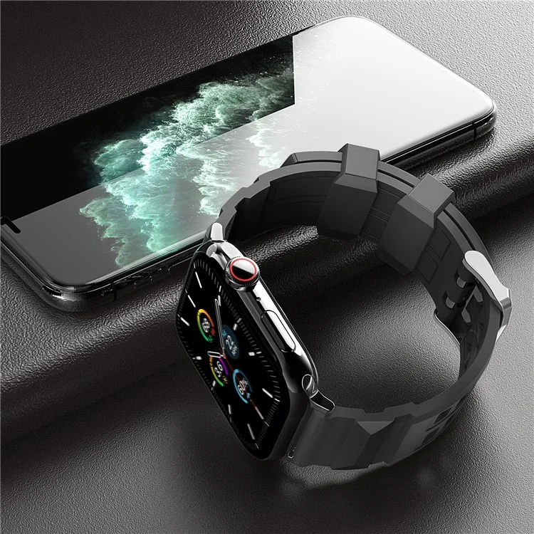AHASTYLE WA12 Watch Strap for Apple Watch Series 10 46mm / Ultra 2 Ultra 49mm /  Series 9 8 7 45mm / 6 5 4 SE (2023) SE (2022) SE 44mm / 3 2 1 42mm Silicone Watchband - Black