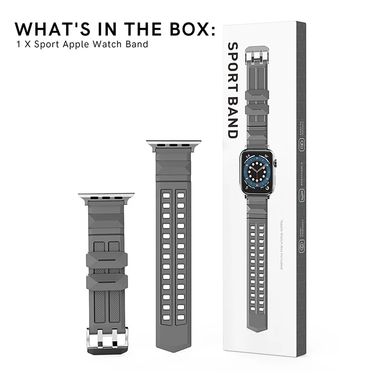 AHASTYLE WA12 Silicone Band for Apple Watch Series 10 42mm / 9 8 7 41mm / SE (2023) SE (2022) SE 6 5 4 40mm / 3 2 1 38mm Adjustable Watch Strap - Grey