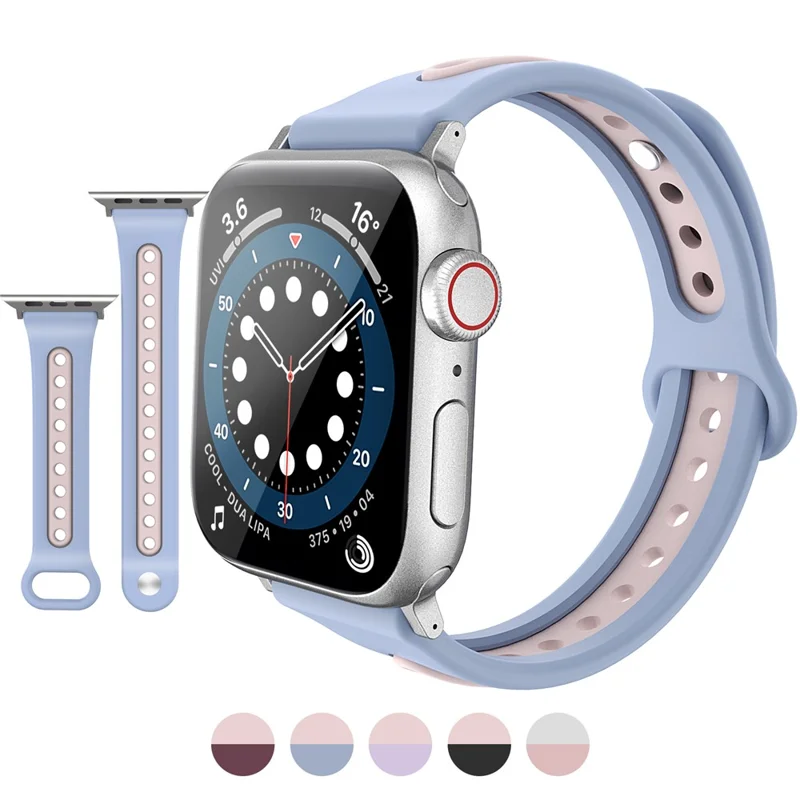 Banda para Apple Watch Serie 10 46 mm / Ultra 2 Ultra 49 mm / Serie 9 8 7 45 mm / 6 5 4 SE (2023) SE (2022) SE 44 mm / 3 2 1 42 mm AHASTYLE WA13 de doble color de silicona - Azul