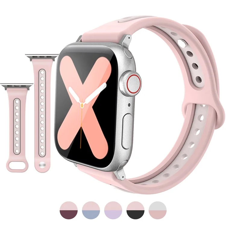 Bracelet AHASTYLE WA13 pour Apple Watch Série 10 46mm / Ultra 2 Ultra 49mm / Série 9 8 7 45mm / 6 5 4 SE (2023) SE (2022) SE 44mm / 3 2 1 42mm Dual Color Silicone - Rose