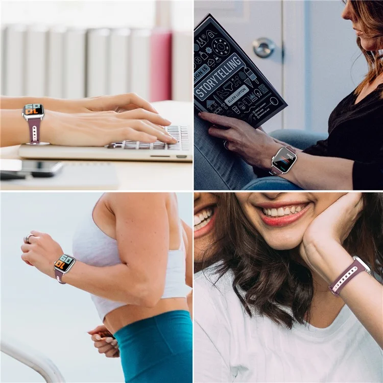 Bracelet AHASTYLE WA13 pour Apple Watch Série 10 46mm / Ultra 2 Ultra 49mm / Série 9 8 7 45mm / 6 5 4 SE (2023) SE (2022) SE 44mm / 3 2 1 42mm Dual Color Silicone - Rose