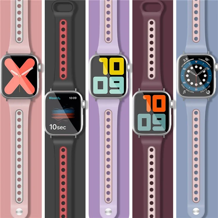 Bracelet AHASTYLE WA13 pour Apple Watch Série 10 46mm / Ultra 2 Ultra 49mm / Série 9 8 7 45mm / 6 5 4 SE (2023) SE (2022) SE 44mm / 3 2 1 42mm Dual Color Silicone - Rose