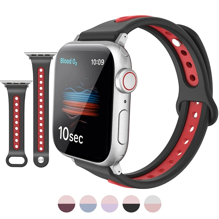 Banda para reloj AHASTYLE WA13 para Apple Watch Series 10 42mm / 9 8 7 41mm / SE (2023) SE (2022) SE 6 5 4 40mm / 3 2 1 38mm Correa de silicona de dos colores - Negro