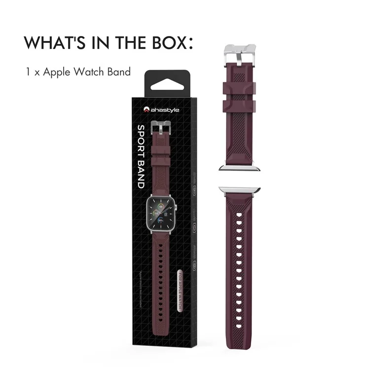 AHASTYLE WA10 Silicone Band for Apple Watch Series 10 46mm / Ultra 2 Ultra 49mm /  Series 9 8 7 45mm / 6 5 4 SE (2023) SE (2022) SE 44mm / 3 2 1 42mm Textured Watch Strap - Wine Red
