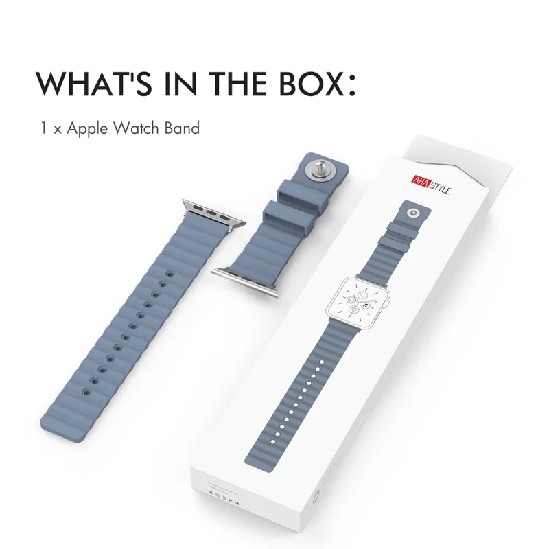 AHASTYLE WA02 Silicone Strap for Apple Watch Ultra 49mm / Series 8 7 45mm / Series 6 5 4 SE (2022) Series 44mm / SE 3 2 1 42mm Waterproof Watch Band - Grey Blue