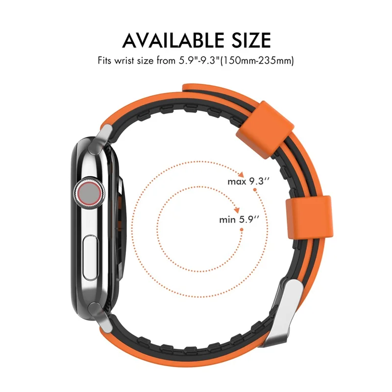 Banda de reloj AHASTYLE WA11 para Apple Watch Series 10 46 mm / Ultra 2 Ultra 49 mm / Series 9 8 7 45 mm / 6 5 4 SE (2023) SE (2022) SE 44 mm / 3 2 1 42 mm Colores de contraste Correa de silicona - Negro+Naranja