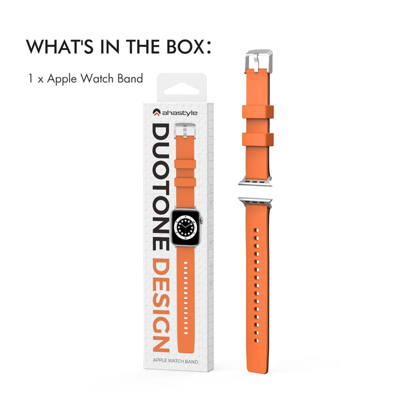 Banda de reloj AHASTYLE WA11 para Apple Watch Series 10 46 mm / Ultra 2 Ultra 49 mm / Series 9 8 7 45 mm / 6 5 4 SE (2023) SE (2022) SE 44 mm / 3 2 1 42 mm Colores de contraste Correa de silicona - Negro+Naranja
