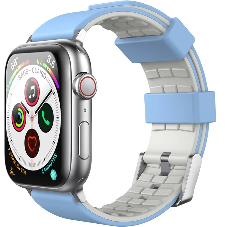 AHASTYLE WA11 Cinturino per Apple Watch Serie 10 46mm / Ultra 2 Ultra 49mm / Serie 9 8 7 45mm / 6 5 4 SE (2023) SE (2022) SE 44mm / 3 2 1 42mm Colori Contrastanti Cinturino in Silicone - Blu Cielo+Grigio Chiaro