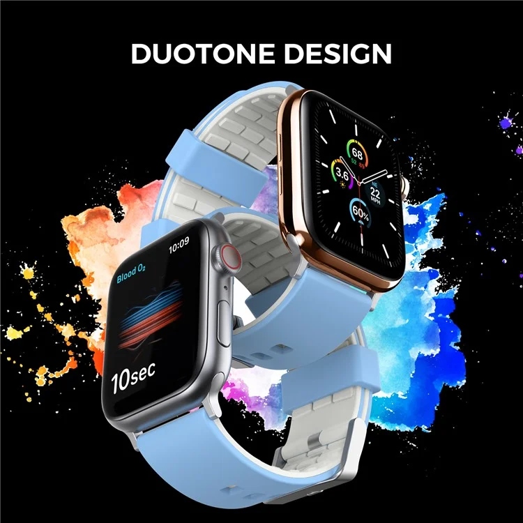 AHASTYLE WA11 Cinturino per Apple Watch Serie 10 46mm / Ultra 2 Ultra 49mm / Serie 9 8 7 45mm / 6 5 4 SE (2023) SE (2022) SE 44mm / 3 2 1 42mm Colori Contrastanti Cinturino in Silicone - Blu Cielo+Grigio Chiaro