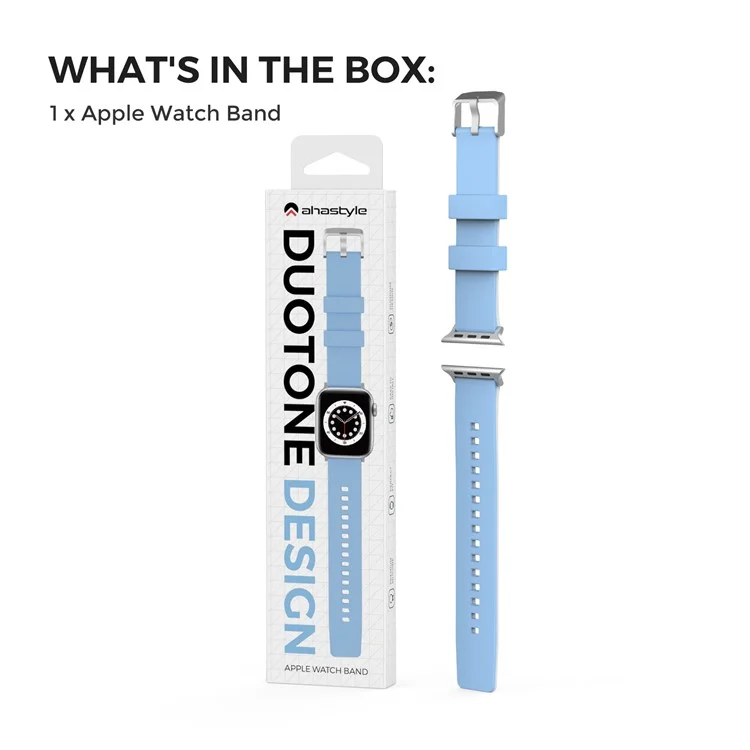 AHASTYLE WA11 Cinturino per Apple Watch Serie 10 46mm / Ultra 2 Ultra 49mm / Serie 9 8 7 45mm / 6 5 4 SE (2023) SE (2022) SE 44mm / 3 2 1 42mm Colori Contrastanti Cinturino in Silicone - Blu Cielo+Grigio Chiaro