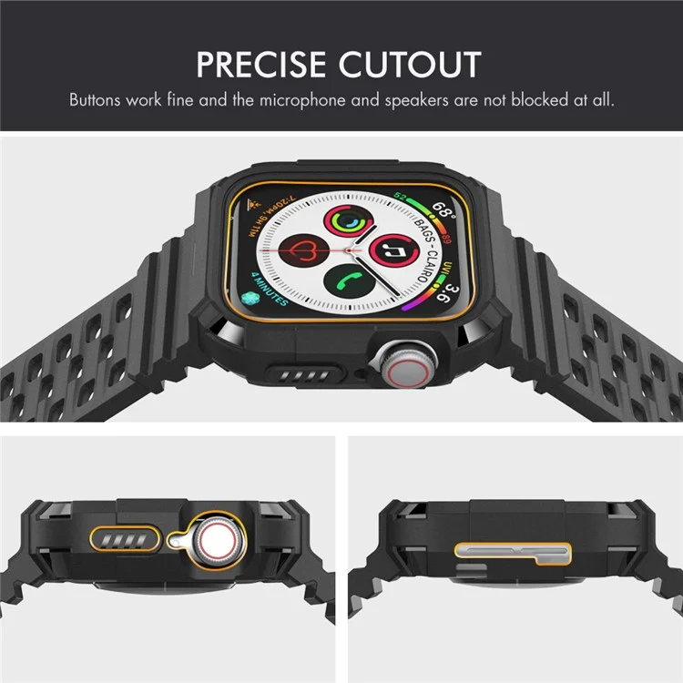 AHASTYLE WA07 Pour Apple Watch Series 6 5 4 SE (2022) SE 44mm / Series 3 2 1 42mm Bracelet en TPU doux avec boîtier - Noir