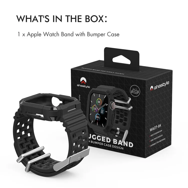AHASTYLE WA07 Pour Apple Watch Series 6 5 4 SE (2022) SE 44mm / Series 3 2 1 42mm Bracelet en TPU doux avec boîtier - Noir