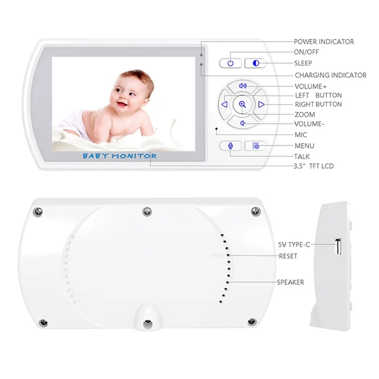 8003ZH 3,5-Zoll-Nachtsicht-Babymonitor-Videokamera 2,4 GHz Wireless Music Intercom Kamera - EU-Stecker