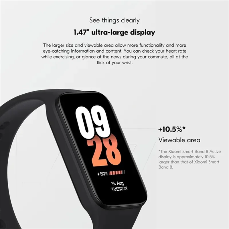 Version Globale Active Xiaomi Smart Band 8, 1,47 "lcd Display Fitness Tracker Sports Bracelet Avec Surveillance de la Santé - Noir