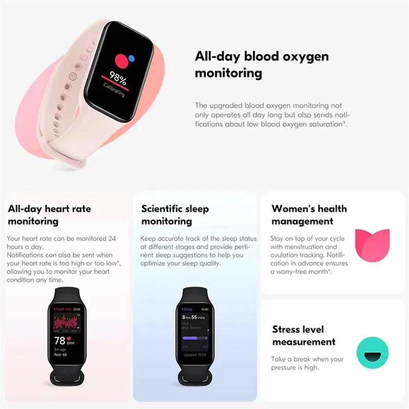 XIAOMI Smart Band 8 Active Global Version, 1,47" LCD-Display Fitness-Tracker Sport-Armband mit Gesundheitsüberwachung - Pink