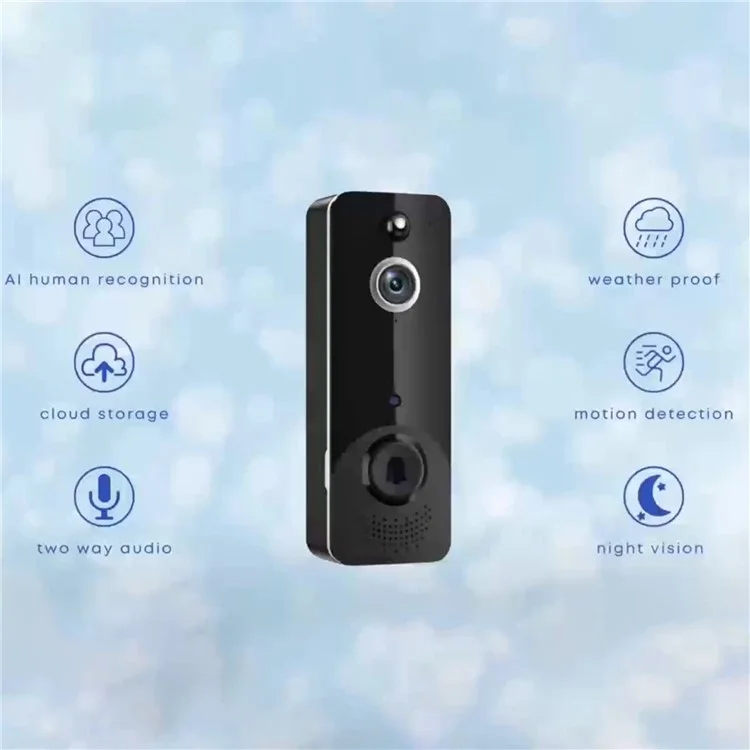 M8 Campainha de Segurança Doméstica Inteligente com Visão Noturna e Baixo Consumo de Energia, 1080P HD - Branco