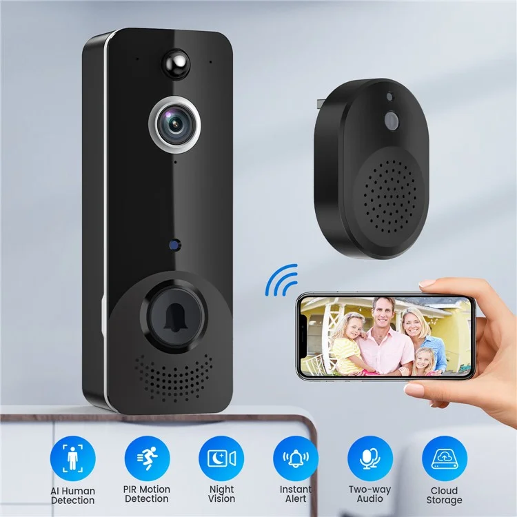 M8 1080P HD Smart WiFi Doorbell Home Security Night Vision Video Doorbell, No Battery - White