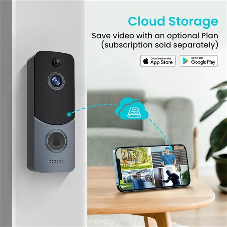 Q8 Wireless Cloud Storage Door Bell WiFi Türklingel Kamera mit Empfänger - Grau