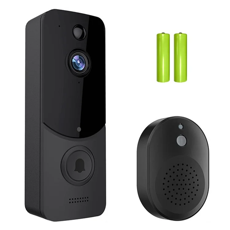 Q8 Two-way Audio WiFi Smart Doorbell Camera+Receiver+Battery+Charging Cable - Black