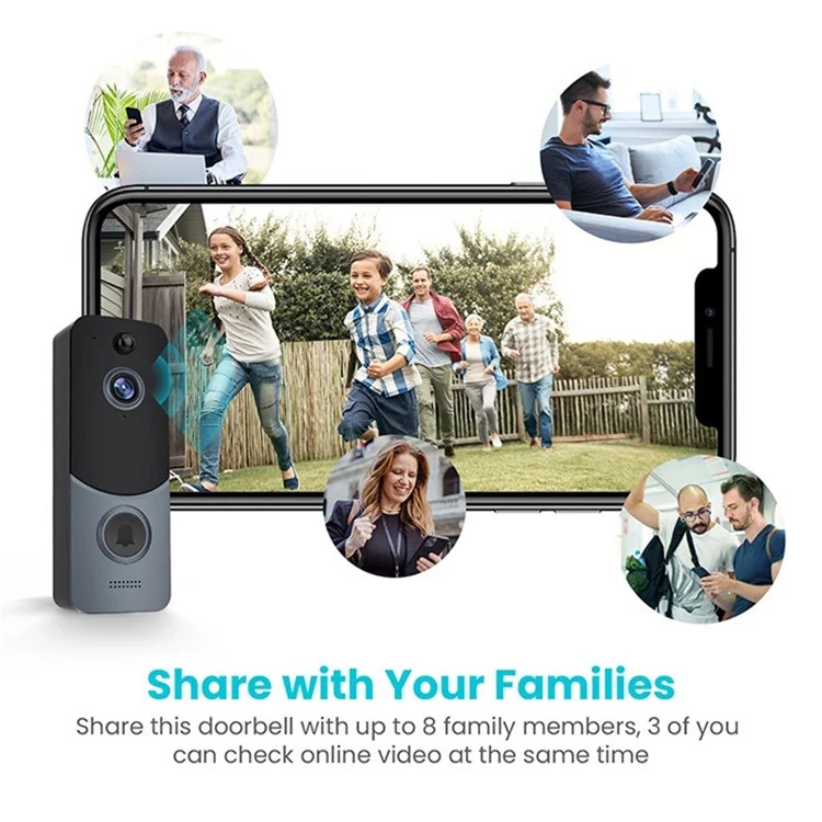 Q8 Two-way Audio WiFi Smart Doorbell Camera+Receiver+Battery+Charging Cable - Black