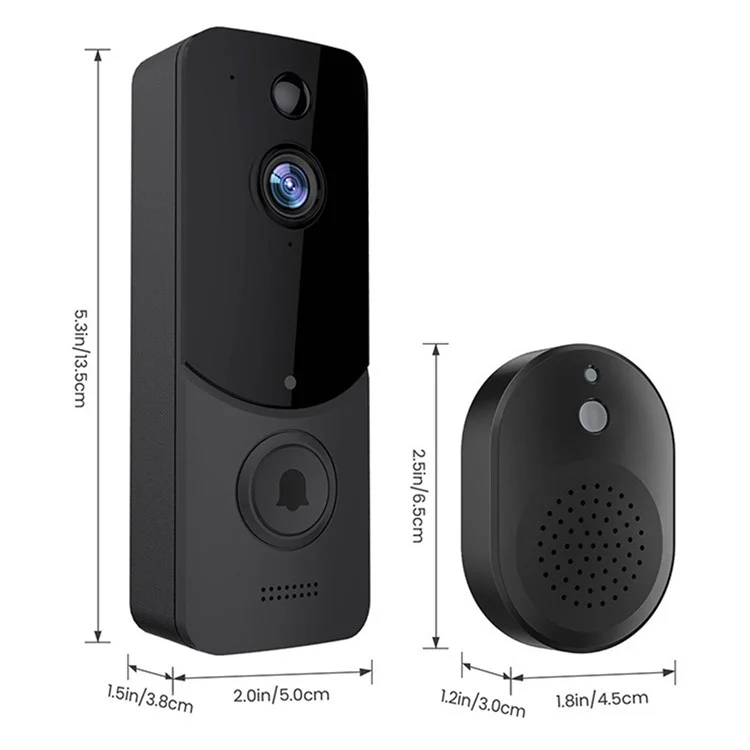 Q8 Two-way Audio WiFi Smart Doorbell Camera+Receiver+Battery+Charging Cable - Black