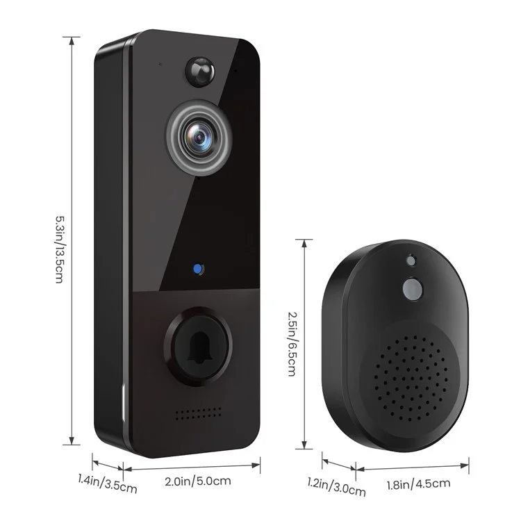 U8 Night Vision WiFi Doorbell Kamera+Receiver+Batterie+Ladekabel - Grau