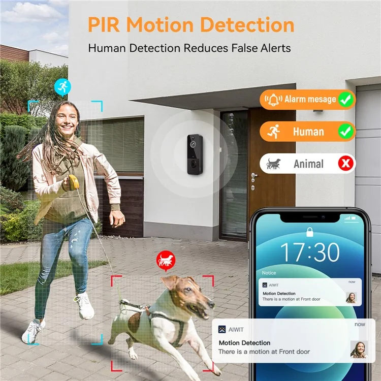 U8 Night Vision WiFi Doorbell Kamera+Receiver+Batterie+Ladekabel - Grau