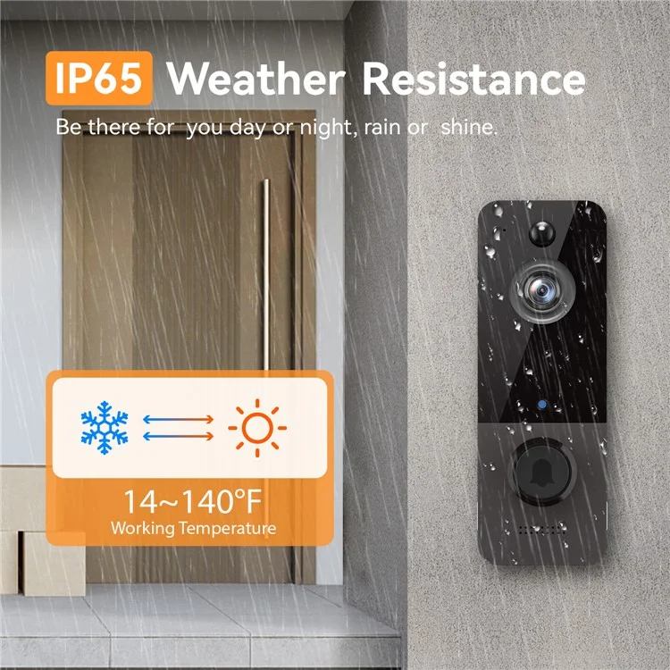 U8 Night Vision WiFi Doorbell Kamera+Receiver+Batterie+Ladekabel - Grau