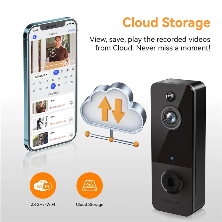 U8 Night Vision WiFi Doorbell Kamera+Receiver+Batterie+Ladekabel - Grau