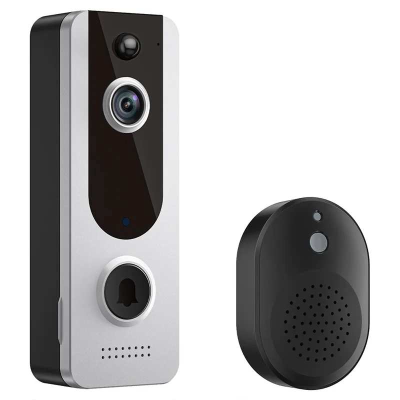 V8 Wireless Video Doorbell Camera with Receiver+Battery+Charging Cable - White